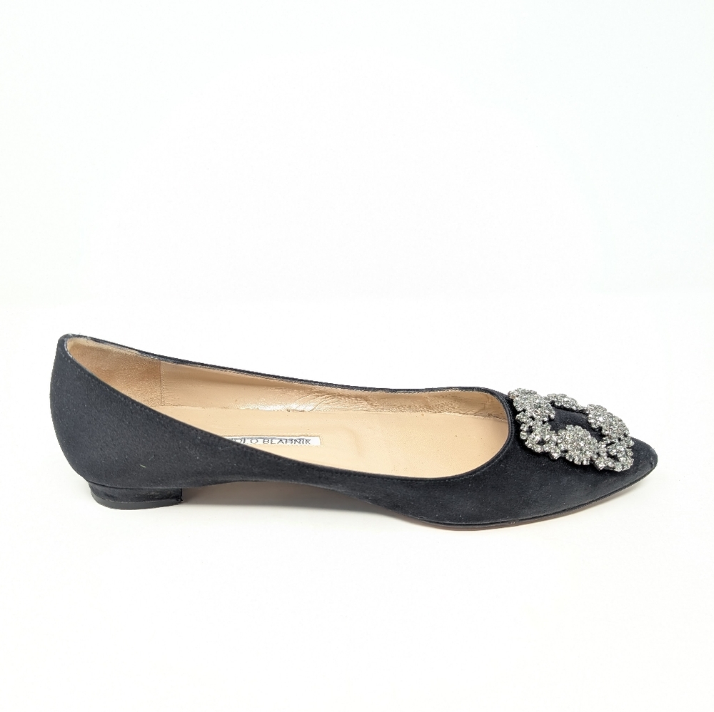 Manolo Blahnik Hangisi Satin Black Ballet Flats Size 39 Shoes - Picture 5 of 11